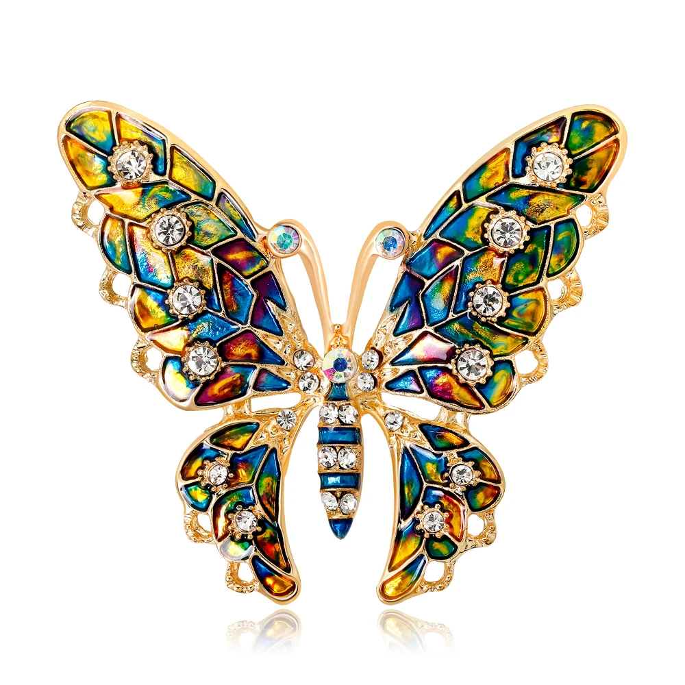 

High quality customized design beautiful color rhinestone butterfly pin brooch
