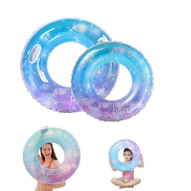 

2022 New Amazon 90cm swimming rings kids Sequins Glitter Blue Tube Pool Inflatable Swimming Ring with handle swim ring For adult