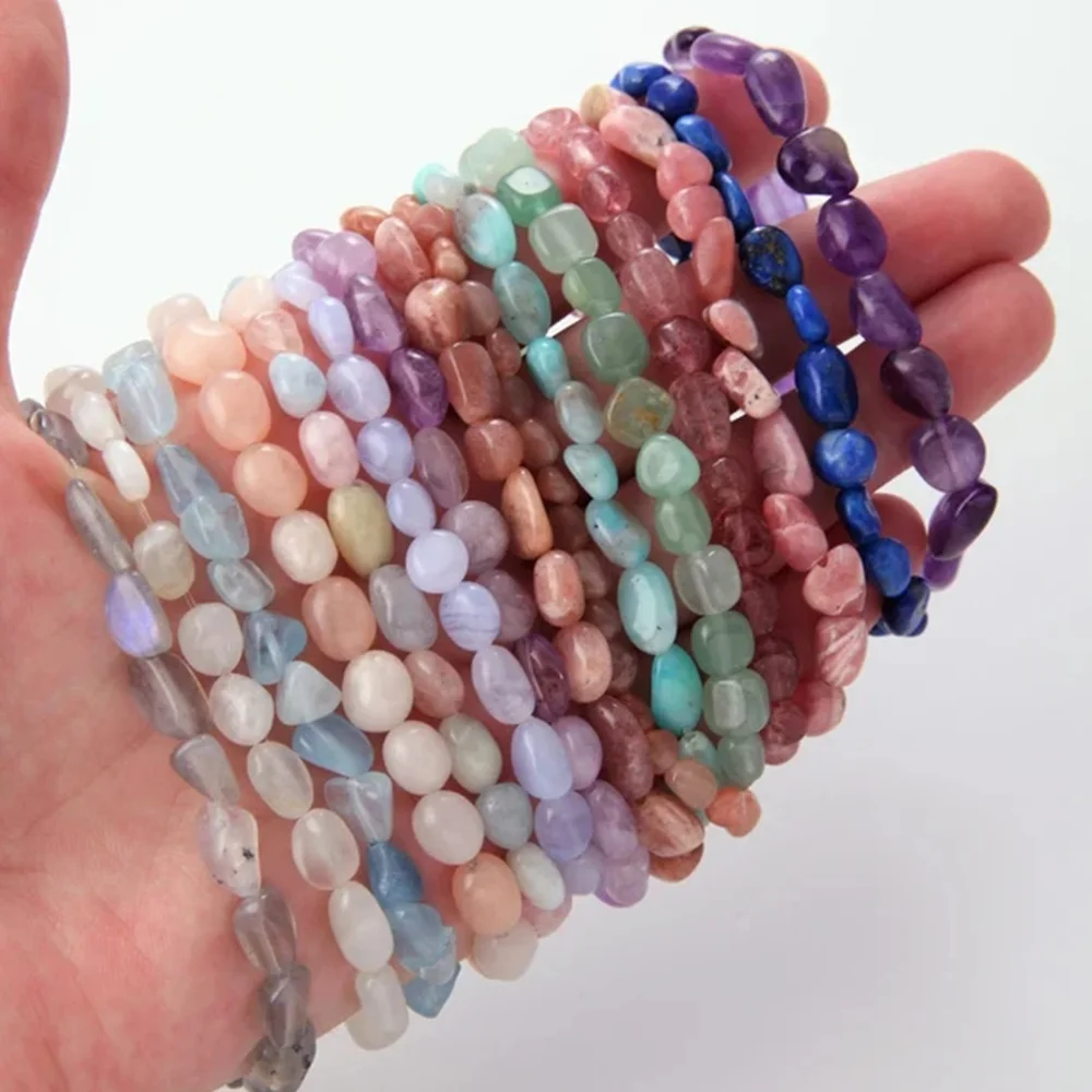 

6 X 8mm Natural Healing Crystal Irregular Chips Stone Amethyst Nugget Shape Beaded Stretch Bracelet For Women Jewelry, Picture shows