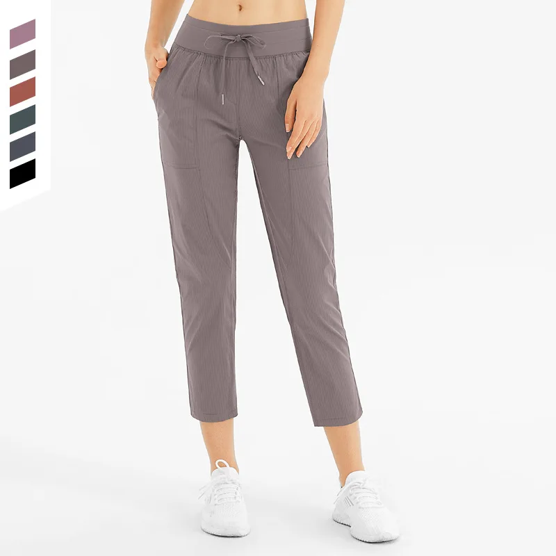 

2021 Casual Sport Trousers Women 2 Side Pocket Running Elastic Exercise Fitness Leggings Gym Workout Loose Yoga Pants