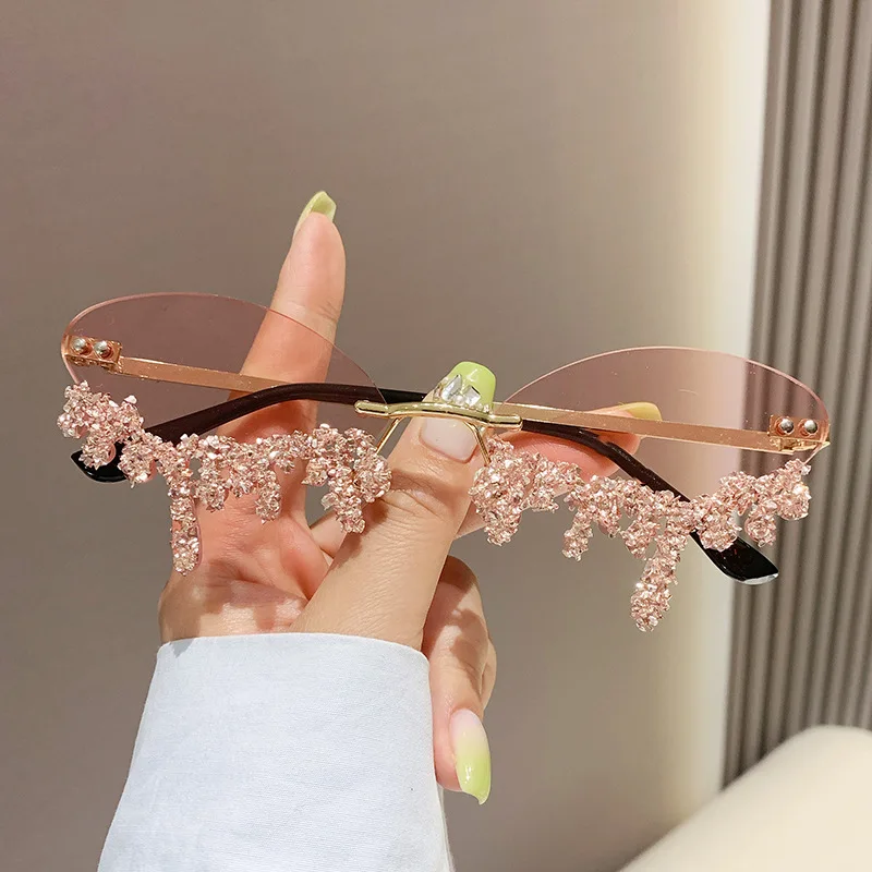 

Luxury Sunglasses Women Small Rimless Tear Shape Brand Designer Punk Party Style Sun Glasses Gafas De Sol