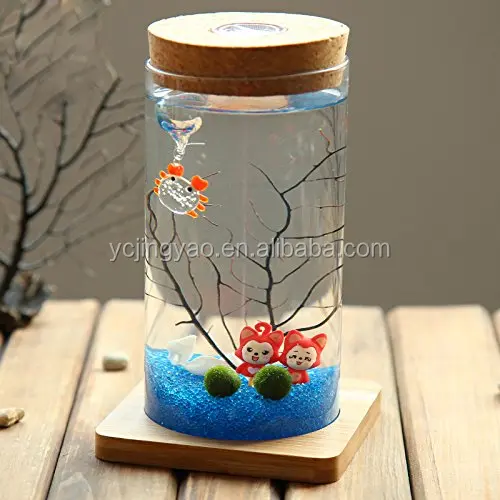 

clear glass ball bottle jar terrarium with LED light cork lid for home decorative