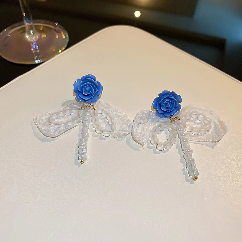 

fashion blue rose flower beads earings 2021