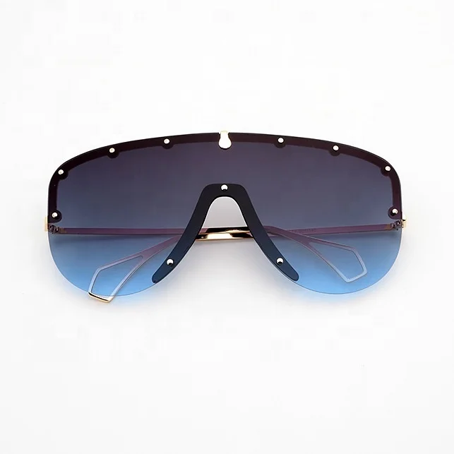 

2021 Luxury Fashion Brand Designer Eyewear Rimless Metal Temple One Piece Big Lens Sunglasses Women Oversized Sun Glasses