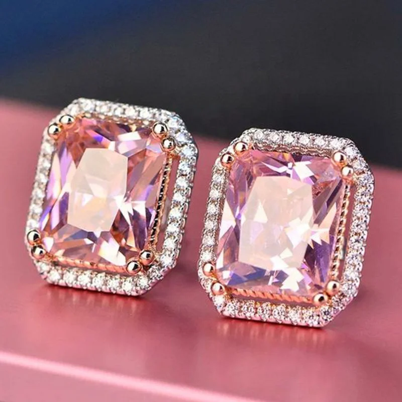

Pink Cubic Zircon Stud Earrings for Women Gemstone Wedding Earrings Fashion Jewelry, Picture shows