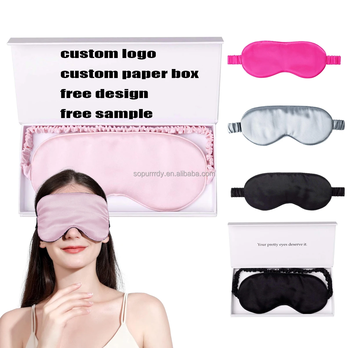 

Custom Logo Print Comfy Anti Aging Silk Sleep Mask Light Blocking Luxury 100% Mulberry 19mm Silk Eye Mask Eye Cover Blindfold