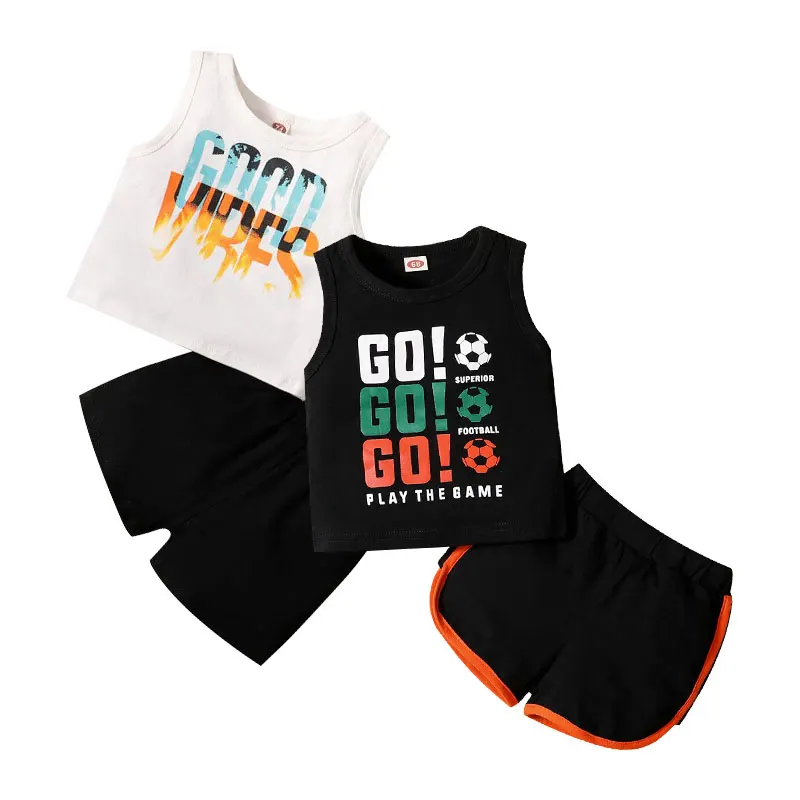 

Amazon Hot Selling 2Pcs Baby Cotton Clothes Set Sleeveless Baby Set Print Baby Boys' Clothing Sets, Mix color