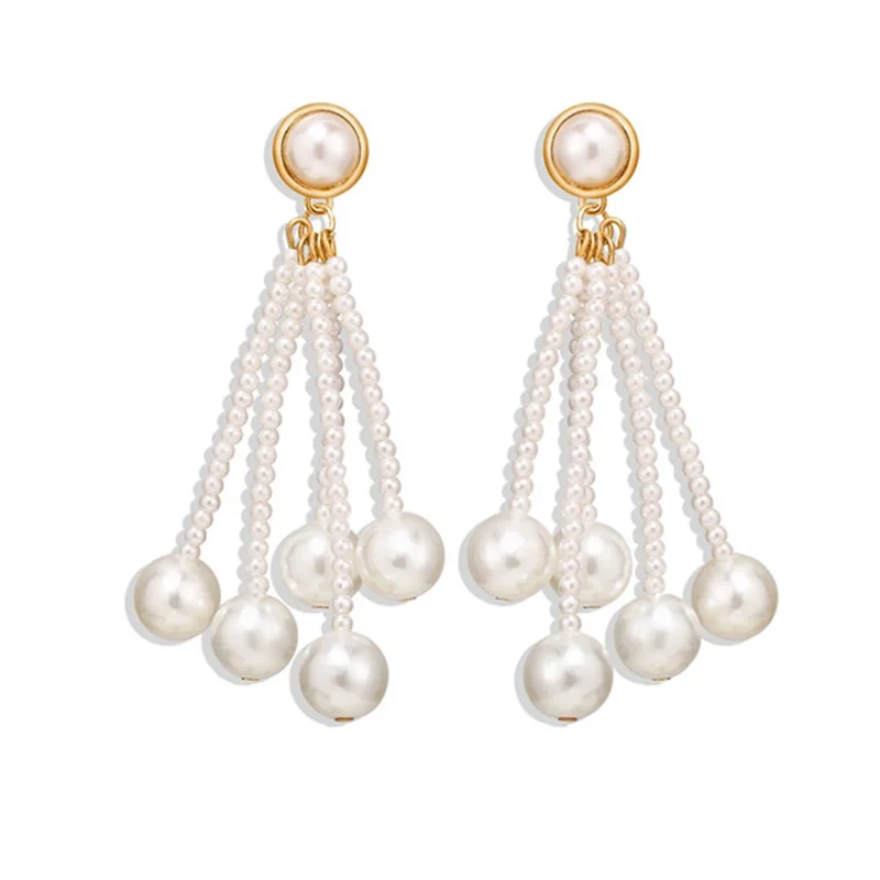 

Classic Pearl Tassel Long Earrings For Women Gold Alloy Drop Dangle Earring 2020 Statement Jewelry For Female Hot Selling