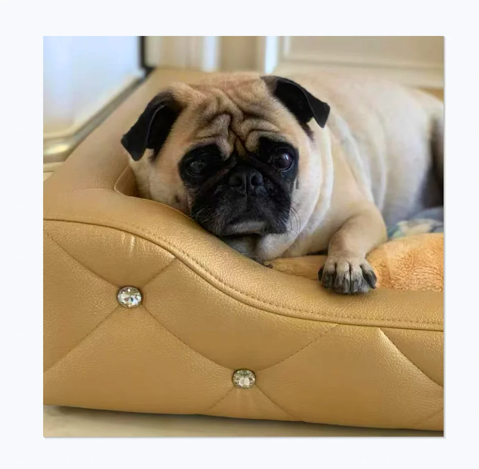 

High-end Custom Noble Style Leather Diamond Pet Sofa Luxury Dog Bed