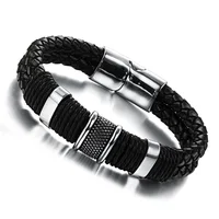 

Fashion Charm Cuff Jewelry Leather 316L Stainless Steel Bracelet Mens