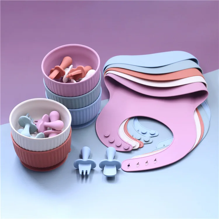 

Silicone Baby Feeding Bowl Tableware Waterproof Spoon Non-Slip BPA Free Silicone Dishes, Many