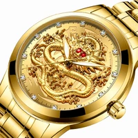 

FNGEEN embossed gold dragon watch men's waterproof non-mechanical watch men's diamond ruby dragon face fashion middle-aged watch