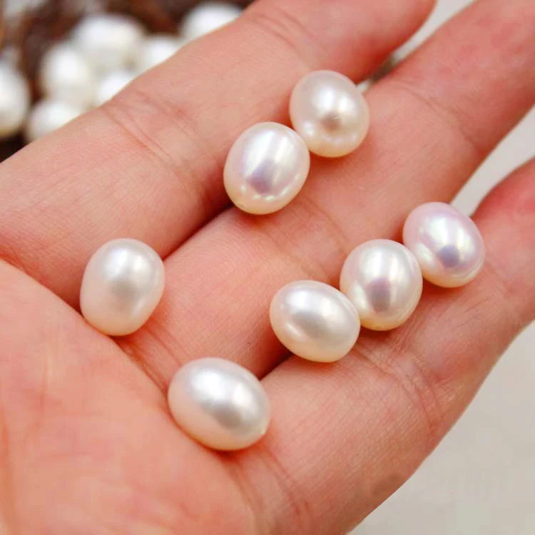 

Natural freshwater pearl 8*11m half hole drop shape oval pearl DIY earrings pendant accessories, Natural white