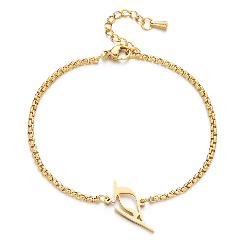 

INS Simple Design 18K Gold Plated Stainless Steel Box Chain Dolphin Bracelet For Unisex