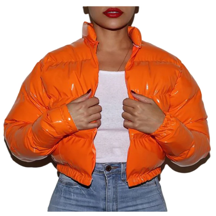 

Thick Bright Color Short Cotton Coat with Stand Windproof Collar Women Street Zipper Style Women's Coats puffer jacket