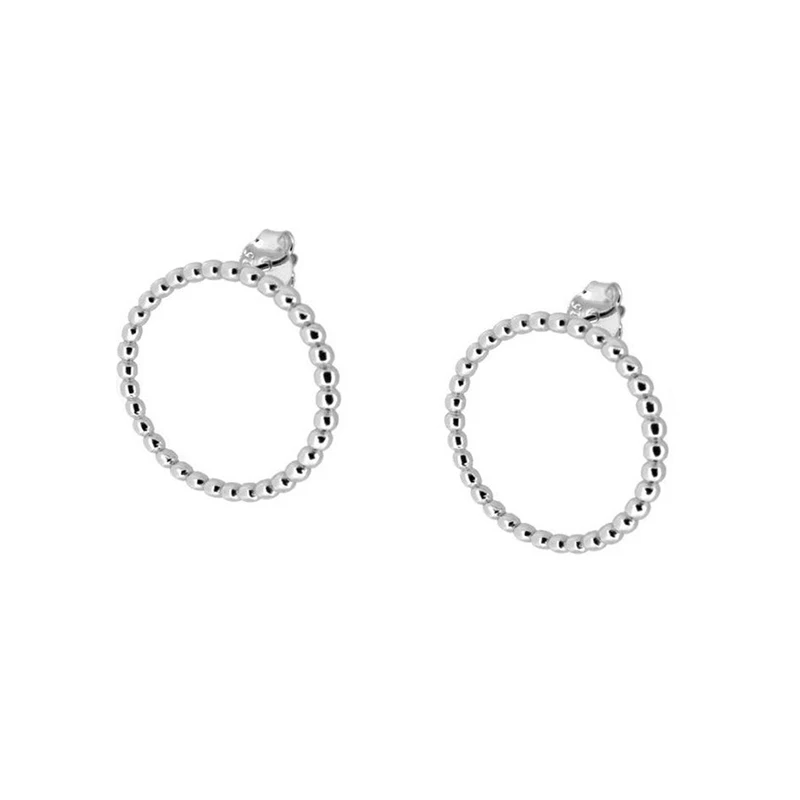 2021 new style S925 sterling silver simple fashion round flat beaded earrings wholesale jewelry