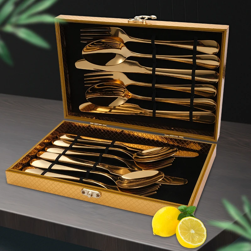 

Wholesale 24pcs golden cutlery set stainless steel Knife Fork Spoon gold flatware cubiertos with gift Box, Sliver/gold/rose gold/rainbow/black