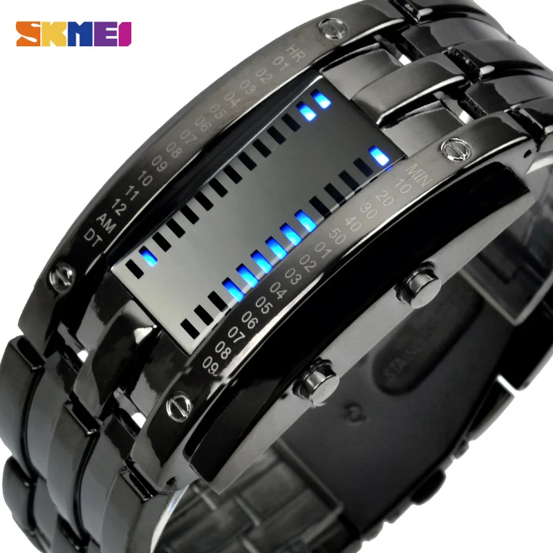 

SKMEI 0926 Fashion Creative Sport Watch Men Stainless Steel Strap LED Display Watches 5Bar Waterproof Digital Watch reloj hombre