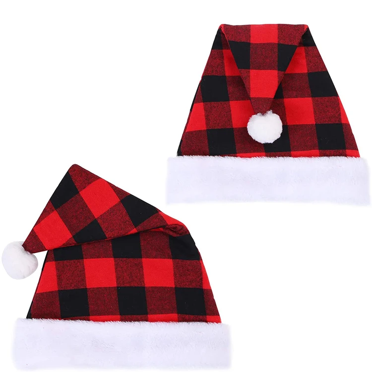 2020 Home Party Christmas Decoration Plaid Christmas Hats For Adults Santa Hat