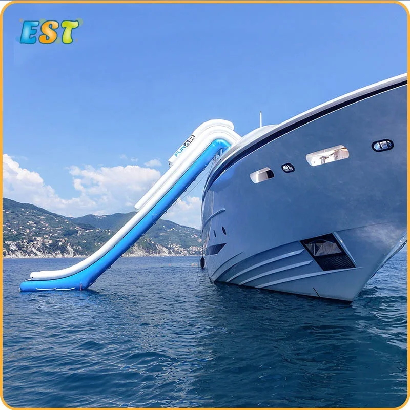 

China Mega Yacht Slide Toy Inflatable Floating Yacht Water Slide for Sea, Blue, white, yellow, green