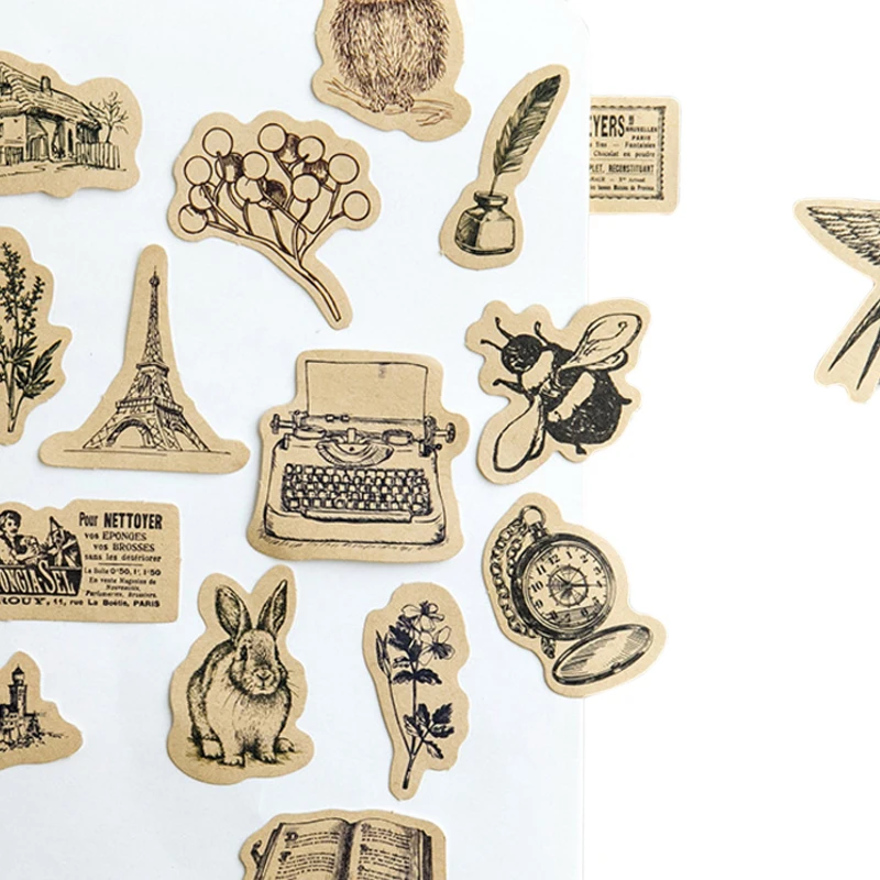 

46pcs/box Kawaii Retro Small animals Diary Handmade Paper Label Sticker Scrapbooking Decorative DIY Vintage Stickers