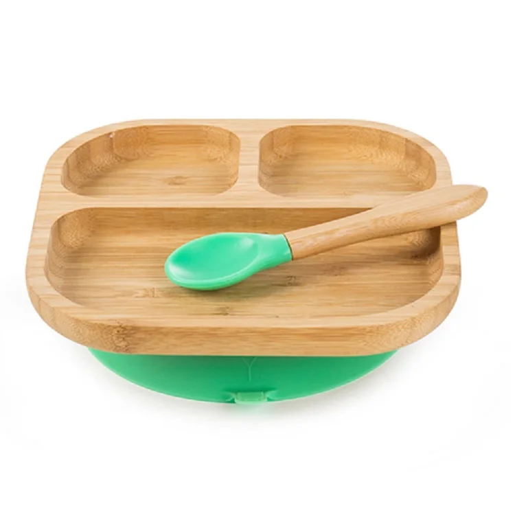 
New Design Kids Feeding Plate Set Square Bamboo Baby Food Divider Plate 