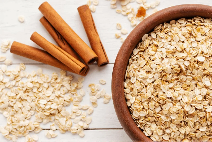 Overnight oats preparation with oats, cinnamon, and almond milk in a mason jar