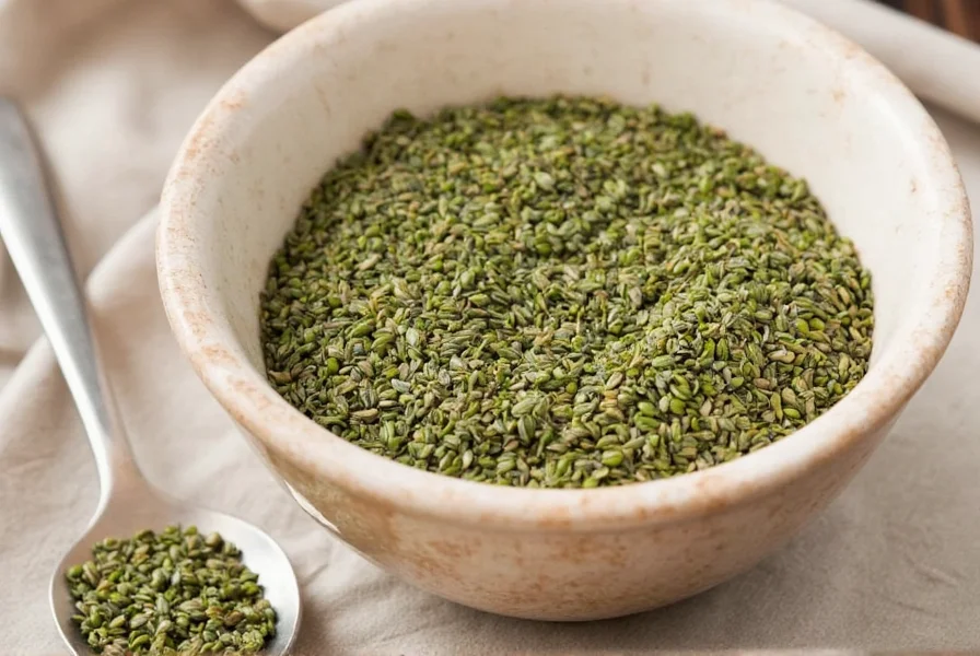 Coriander seeds on wooden table