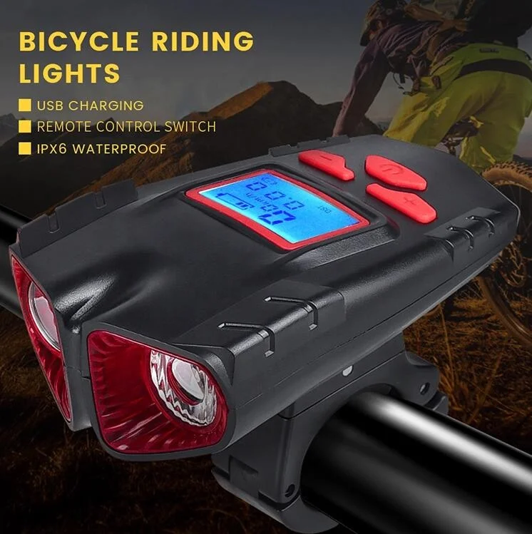 

FY580 Speedometer ultra bright bicycle light bell waterproof headlight electronic horn bicycle headlight horn LED bicycle light, Black