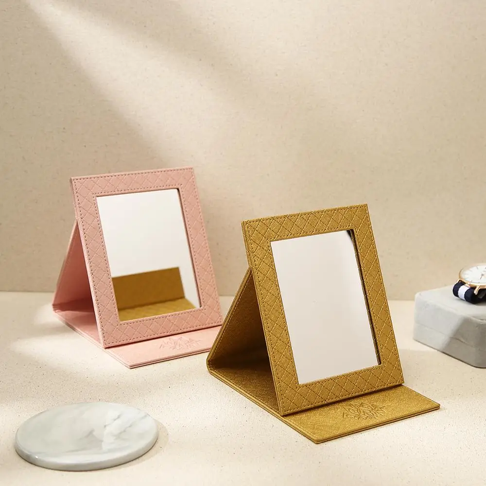 

Wholesale new material dressing table custom leather portable makeup mirror, Gold