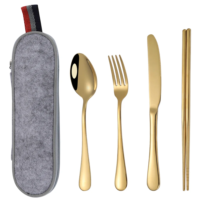 

Eco-friendly outdoor camping portable cutlery stainless steel travel flatware set, Customized