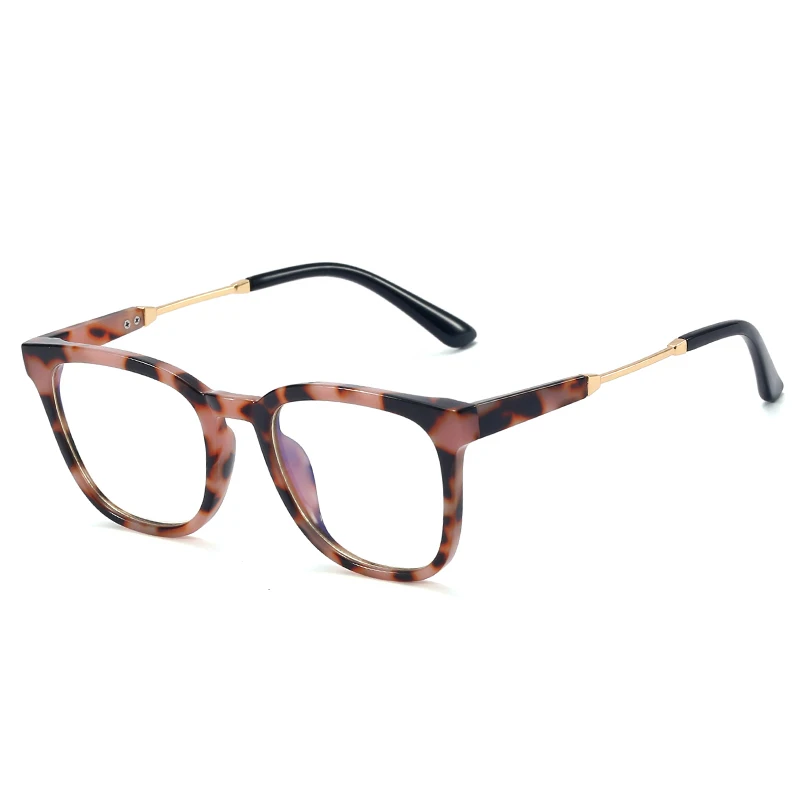 

Amazon Hot Sell Eyewear Full-frame Flat Mirror Glasses Brand Design UV400 Fashion Anti-blue Light Leopard Glasses Frame, Custom color
