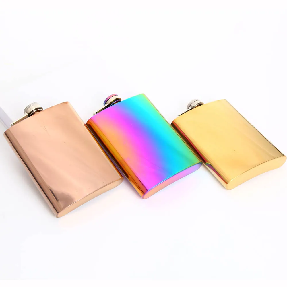 

H176 8oz Outdoor Adult Multi Colour Plating metallic Alcohol Wine Bottle With Leakproof Lid Portable Stainless Steel Hip Flask