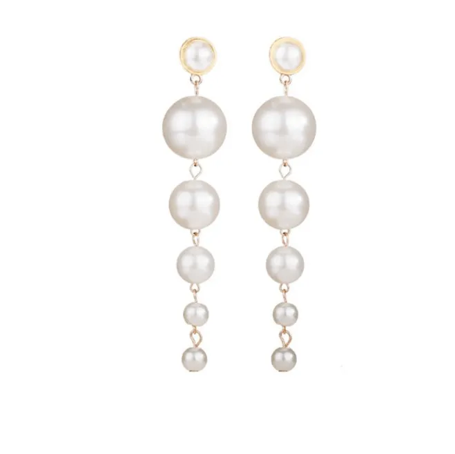 

10 CM long ins style exaggerated baroque long 5 pearls string fresh water pearl earrings