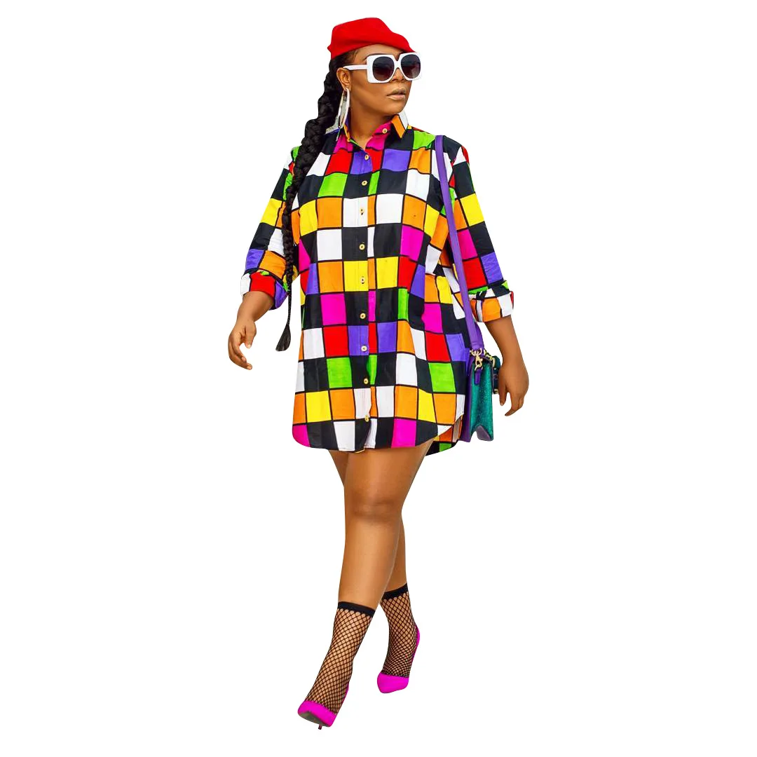 

Hot Clothing Styles For Black Women Loose Casual Dresses Long Sleeve Plus Size Party Dress Plaid Plus Size Fall Dresses