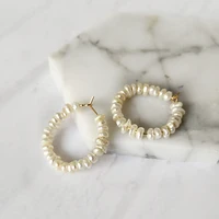 

Handmade Geometric Beaded Pearl Hoop Earrings for Women Unique Natural Freshwater Pearl Earrings Hoops Boho Jewelry