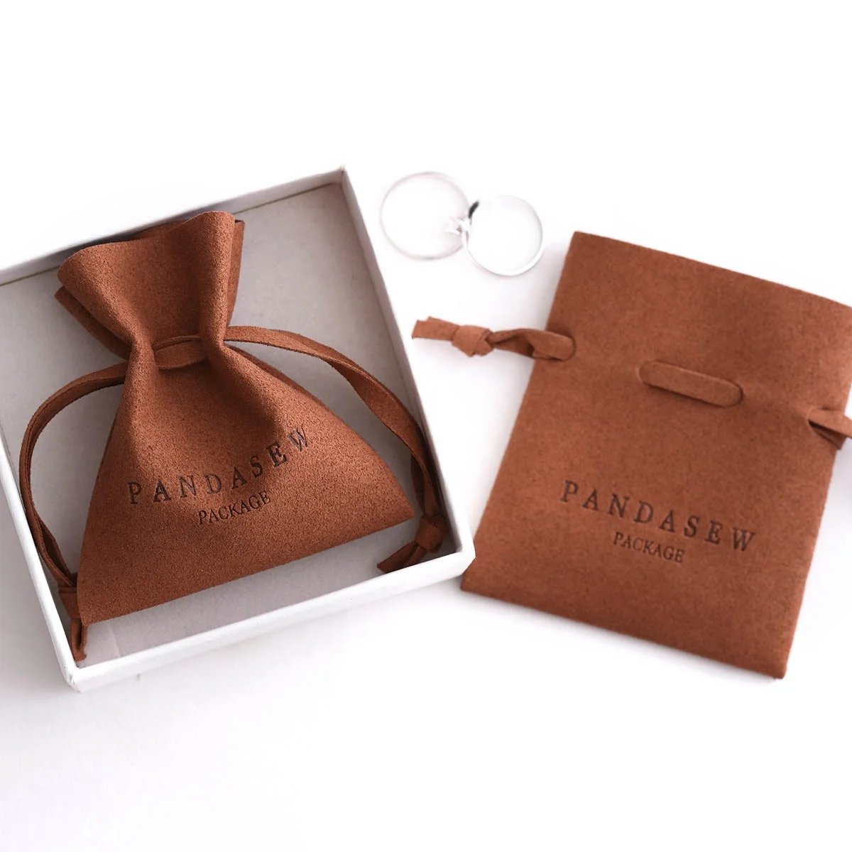 

PandaSew Luxury Small Suede Microfiber Jewelry Necklace Gift Packaging Pouch Bag with String, Accept customized color