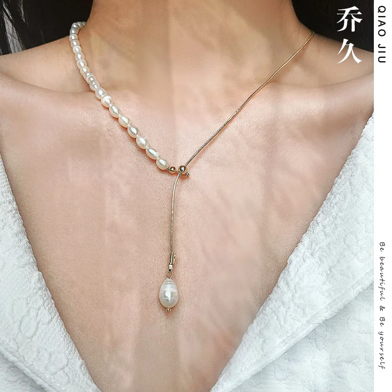 

Asymmetric Pearl Necklace Natural Accessories Fashion Stitching Necklace Light Luxury Internet Celebrity Jewelry For Women