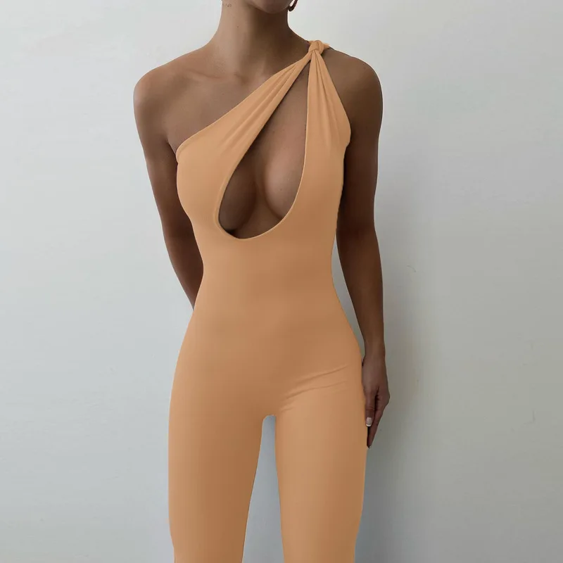 

2021 New Fashion Ladies Casual Soild Color One Shoulder Designer Jumpsuit, Picture