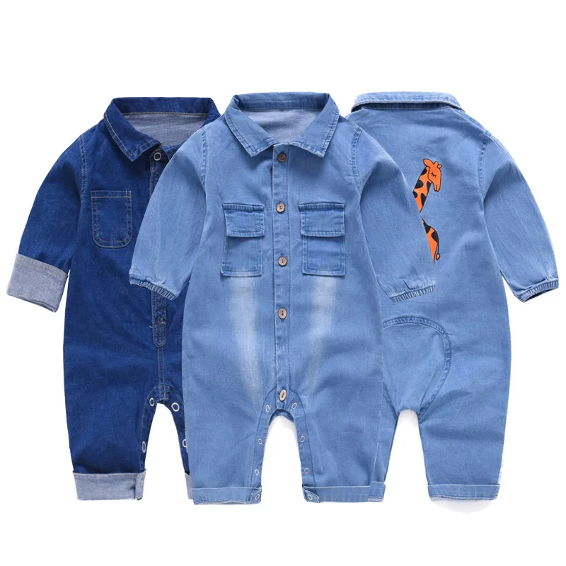 

mysweeby Bulk Buy Infant boy Clothes Baby Cute Long Sleeve Denim romper blank baby clothes Baby Boys' Rompers