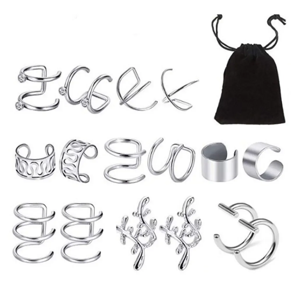 

16 Pieces Ear Cuff Stainless Steel No Piercing Cartilage Earrings Ear Clips