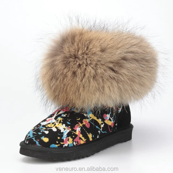 

wholesale Women Fashion Classic and Comfortable Raccoon Fur Cuff Sheepskin snow Boots women, Customized color