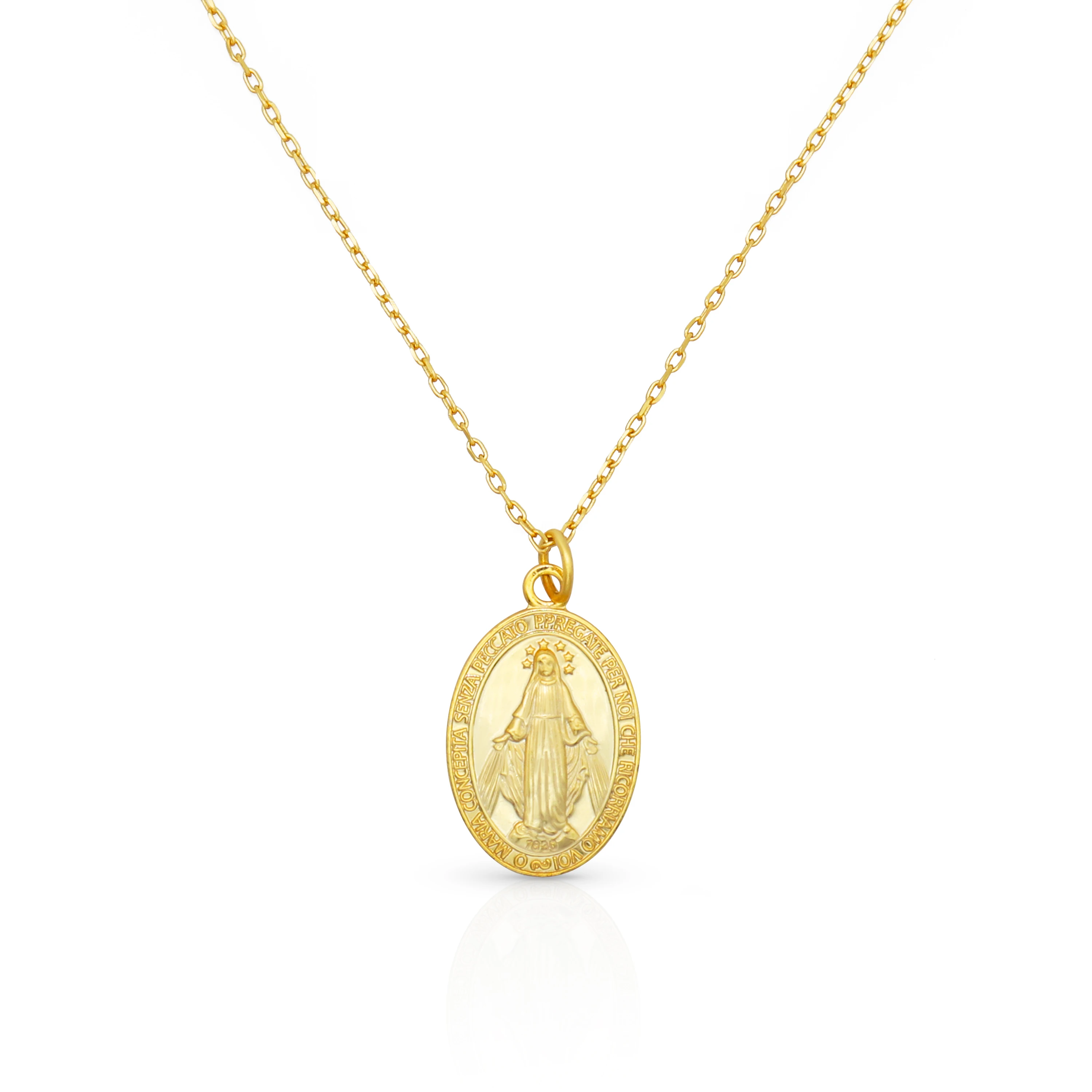 

Chris April In stock 925 Sterling silver 18K gold plated Simple Personality Virgin Mary coin pendant Necklace, Yellow gold