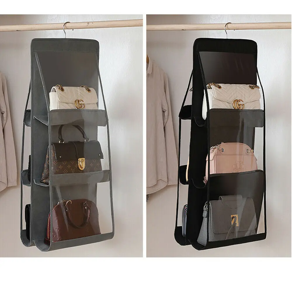 

6 Pocket Large Folding Hanging Holder Handbag Purse Storage Holder Anti-dust Organizer Rack Hook Hanger, As photo