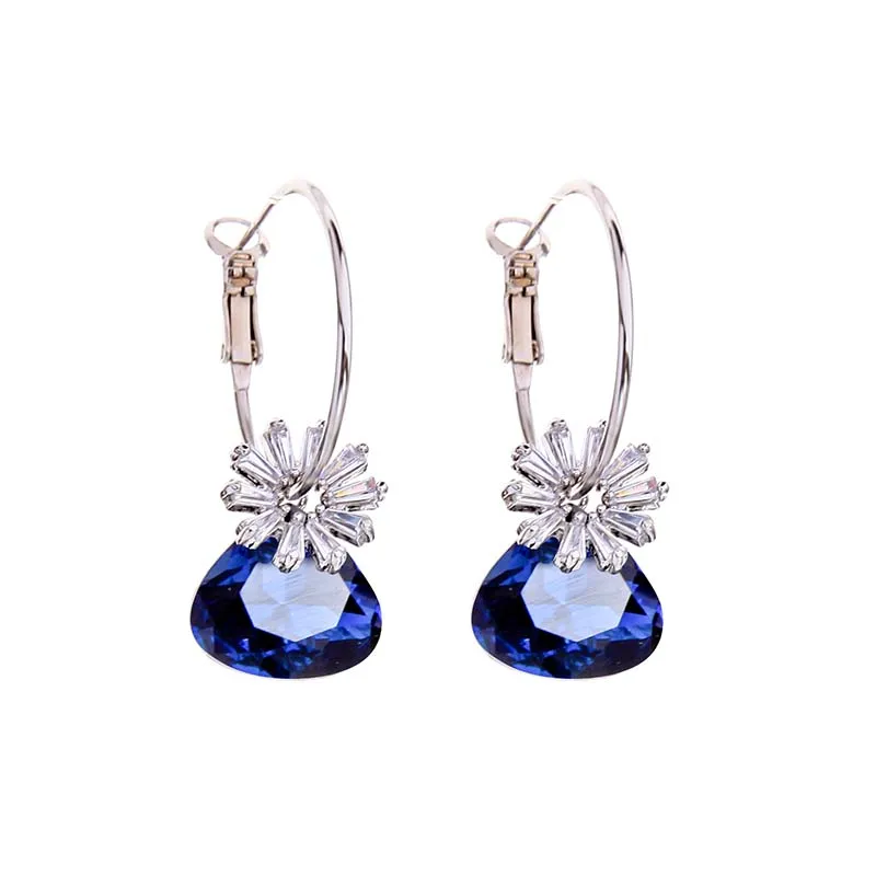 

9007 High Quality New Designs Cubic Zircon Rhodium Plated Brass Flower Diamond Hoop Earrings Hypoallergenic Jewelry