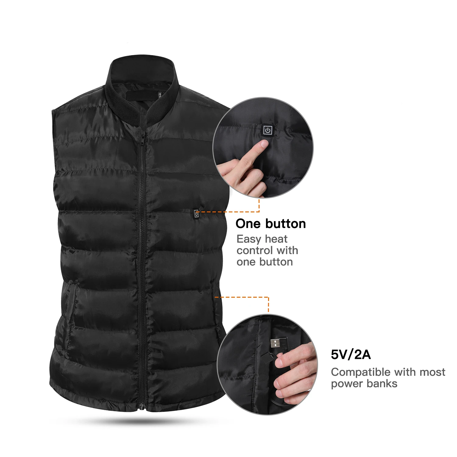 

OEM ODM Designs Windproof Cheap Quilted Heated Vest With 8 Hours Heating