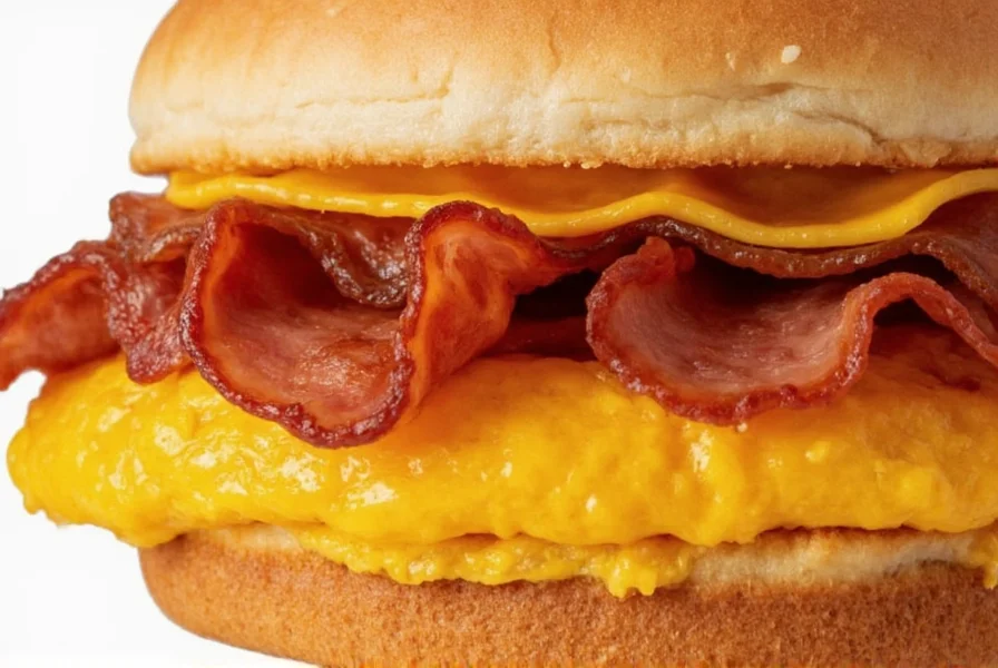 Close-up of Chick-fil-A Maple Pepper Bacon Sandwich showing the layers of bacon, egg, and cheese