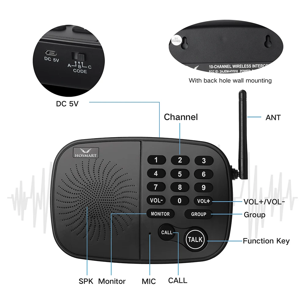 Security Audio Device Wireless Intercom System Multi Channel Fm Walkie ...