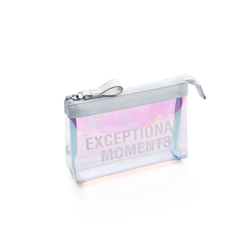 

New Organizador De Maquillaje Letter Print Women Girl Small Transparent Holographic Clear Zipper Makeup Bag Cosmetic Storage Bag