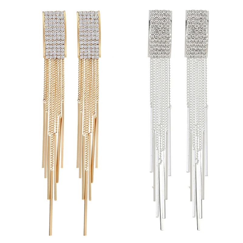 

New Gold Colors Long Crystal Tassel Dangle Earrings for Women Wedding Drop Earrings Brinco Fashion Jewelry Gifts